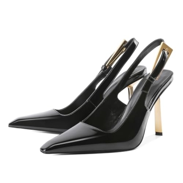 Stylish Eldof Black Sling Back Heels for Women 4 Inches