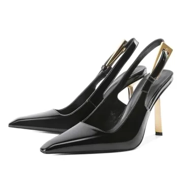 Stylish Eldof Black Sling Back Heels for Women 4 Inches
