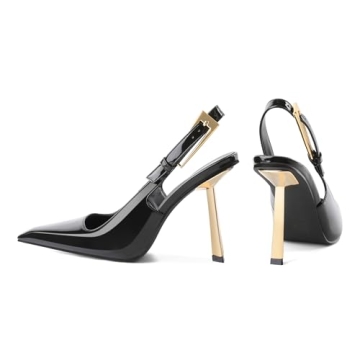 Stylish Eldof Black Sling Back Heels for Women 4 Inches