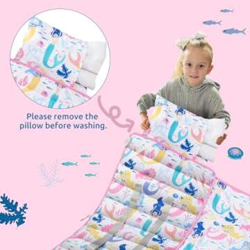 Safotad Toddler Nap Mat with Removable Pillow and Plush Blanket - 54" x 33"for Kids Ages 3-6 Years- Soft Kids Sleeping Bag for Toddlers - Roll Up Design Great for Preschool, Daycare, Pink