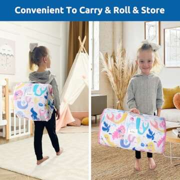 Safotad Toddler Nap Mat with Removable Pillow and Plush Blanket - 54" x 33"for Kids Ages 3-6 Years- Soft Kids Sleeping Bag for Toddlers - Roll Up Design Great for Preschool, Daycare, Pink