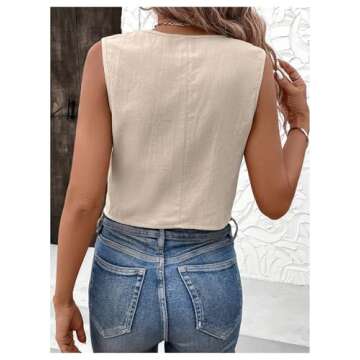 MakeMeChic Women's V Neck Button Down Cropped Blazer Vest Tops Sleeveless Suit Vest Waistcoat Khaki ...