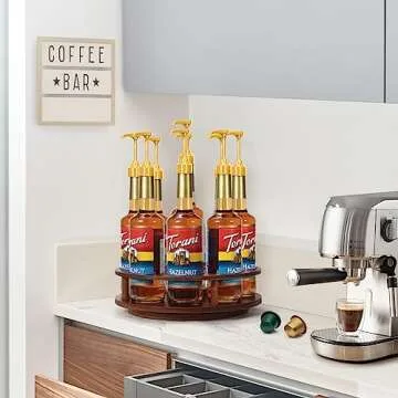 Large Rotating Coffee Syrup Organizer for 9 Bottles
