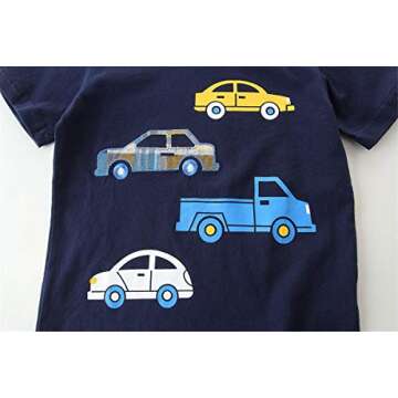 Boys Short Sets Summer Outfits Cotton Casual Crewneck Blue Car Short Tee Shirt Knite Shorts Beach Clothes Sets 3T