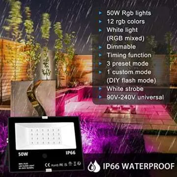 MELPO 50W RGB Flood Light with Remote and Timing