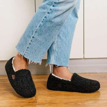 LongBay Women's Fuzzy Memory Foam Slippers Warm Cozy Shearling House Slippers for Ladies Supportive ...