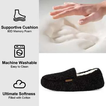 LongBay Women's Fuzzy Memory Foam Slippers Warm Cozy Shearling House Slippers for Ladies Supportive Slip on Indoor Home Shoes, Black, 8-9