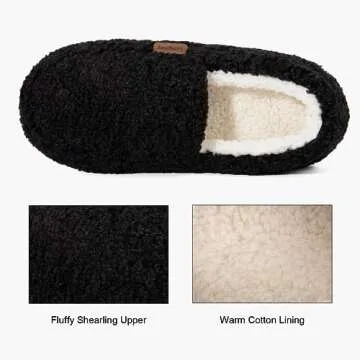 LongBay Women's Fuzzy Memory Foam Slippers Warm Cozy Shearling House Slippers for Ladies Supportive Slip on Indoor Home Shoes, Black, 8-9