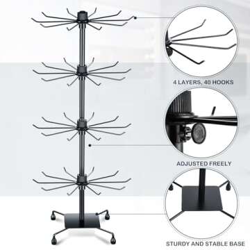 BBTO 2 Pcs Rotating Display Stand Jewelry Display Rack with Hooks Metal Earrings Display Stands for Selling Necklace (Black,37.4 x 15.8 Inch)