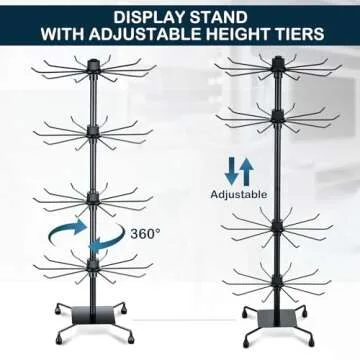 BBTO 2 Pcs Rotating Display Stand Jewelry Display Rack with Hooks Metal Earrings Display Stands for Selling Necklace (Black,37.4 x 15.8 Inch)