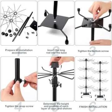 BBTO 2 Pcs Rotating Display Stand Jewelry Display Rack with Hooks Metal Earrings Display Stands for Selling Necklace (Black,37.4 x 15.8 Inch)