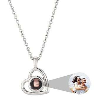 ZLHZW Picture Necklace Personalized for Women - Custom Photo Love Heart Projection Pendant - Customi...