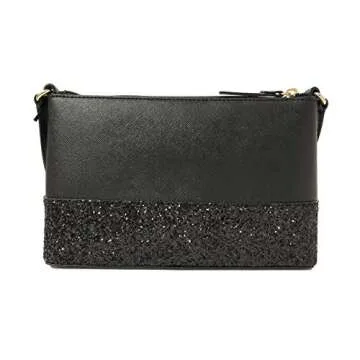 Kate Spade Ramey Greta Court Glitter Saffiano Leather Crossbody Bag Black