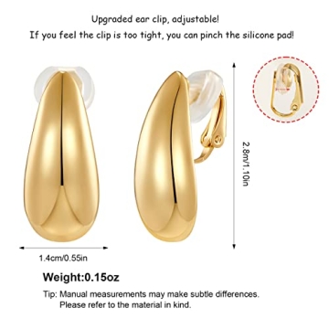 MUYAN Gold Plated Waterdrop Clip-On Earrings Elegant & Lightweight