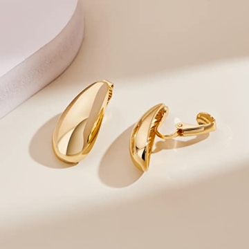 MUYAN Gold Plated Waterdrop Clip-On Earrings Elegant & Lightweight