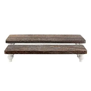 Ikee Design 2 Pcs Set Wooden Display Riser, Cupcake Dessert Display Riser, Countertop Centerpiece Dessert Serving Stand, Artificial Plant Stand for Garden Decor, Coffee Color