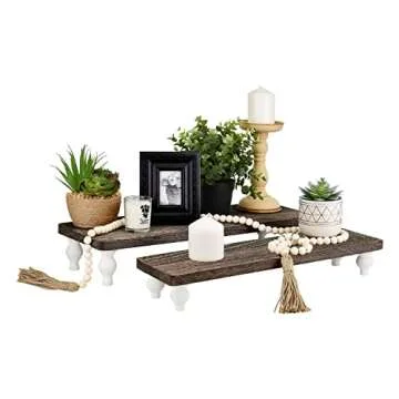 Ikee Design 2 Pcs Set Wooden Display Riser, Cupcake Dessert Display Riser, Countertop Centerpiece Dessert Serving Stand, Artificial Plant Stand for Garden Decor, Coffee Color
