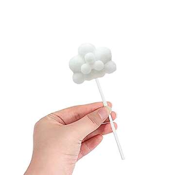 Creaides 10pcs Cloud Cupcake Toppers Plush Yarn Ball Cloud Shaped Dessert Picks Cake Decoration for Baby Shower Wedding Birthday Party Supplies (White)