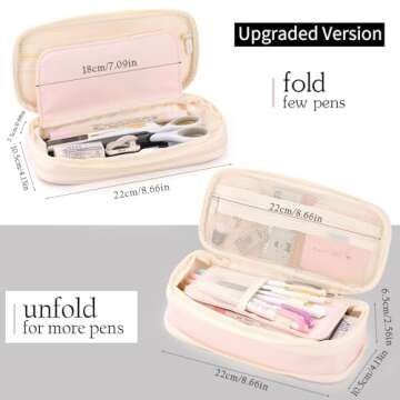 EASTHILL Big Capacity Pencil Case Large Pencil Pouch Stationery Pen Bag for Teen Girls-Pink