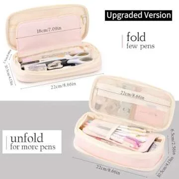 EASTHILL Pink Pencil Case with Expandable Capacity