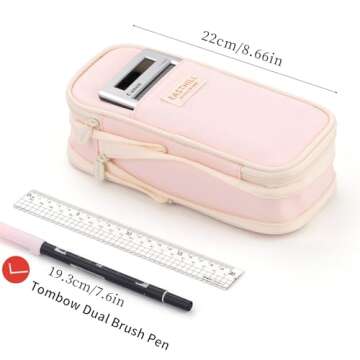 EASTHILL Big Capacity Pencil Case Large Pencil Pouch Stationery Pen Bag for Teen Girls-Pink