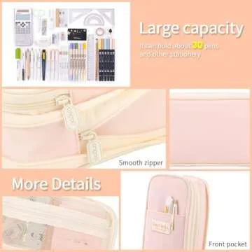 EASTHILL Pink Pencil Case with Expandable Capacity