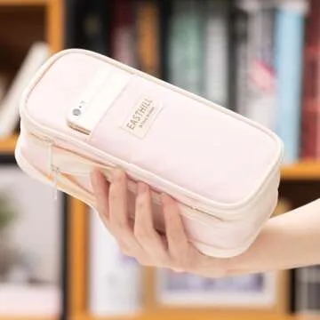 EASTHILL Pink Pencil Case with Expandable Capacity