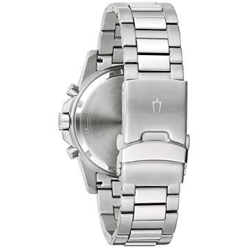 Bulova Men’s Marine Star 6-Hand Quartz Chronograph Stainless Steel Watch, Blue Dial, Tachymeter, 100M Water Resistant Style: 96B174