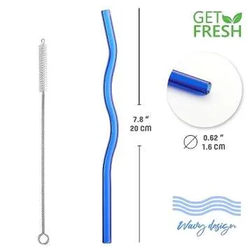 GET FRESH Reusable Wavy Glass Straws Set - 6pcs