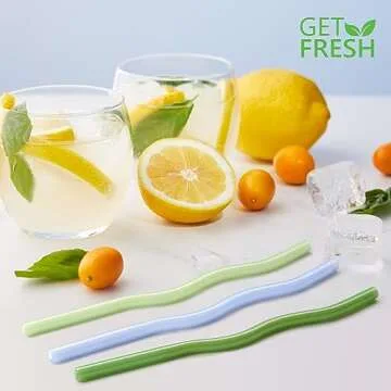 GET FRESH Reusable Wavy Glass Straws Set - 6pcs