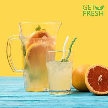 GET FRESH Reusable Wavy Glass Drinking Straws Set - 6pcs Colored Reusable Glass Drinking Straws Set from Borosilicate Shatter Resistant Glass - Coloured Dishwasher Safe Wavy Glass Straws for Cocktail