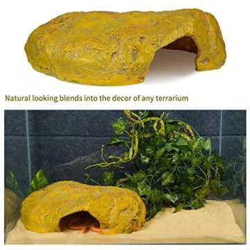 Cosyall Reptile Hide Snake Cave Large Simulation Stone Resin Hideout Leopard Gecko Lizard Tank Accessories Bearded Dragon Habitat Terrarium Decoration Rock for Spider Frog Amphibian