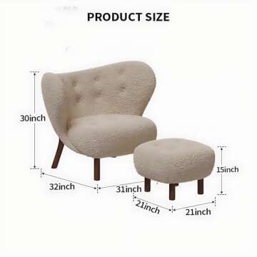 Mid-Century Modern Lounge Chair with Ottoman - Soft Lamb Fleece Upholstery, High-Resilience Foam, So...