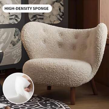 Mid-Century Modern Lounge Chair with Ottoman - Soft Lamb Fleece Upholstery, High-Resilience Foam, Solid Wood Frame, Easy Assembly, Stylish Accent Chair for Living Room & Bedroom (Off-white)