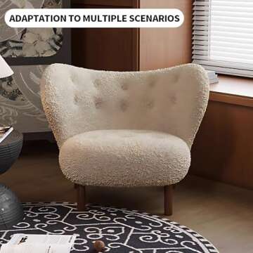Mid-Century Modern Lounge Chair with Ottoman - Soft Lamb Fleece Upholstery, High-Resilience Foam, Solid Wood Frame, Easy Assembly, Stylish Accent Chair for Living Room & Bedroom (Off-white)