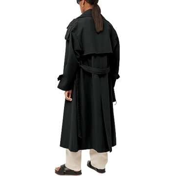 Farktop Women's Oversized Long Trench Coat Stylish Overcoat