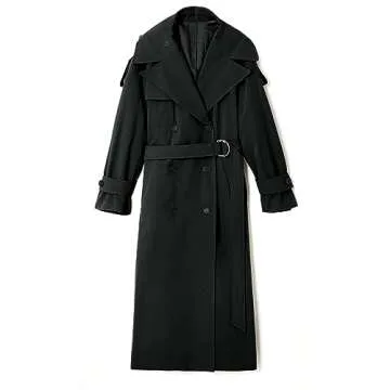 Farktop Women's Oversized Long Trench Coat Stylish Overcoat