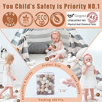 GOGOSO Safe Brown Ball Pit Balls for Kids 100pcs