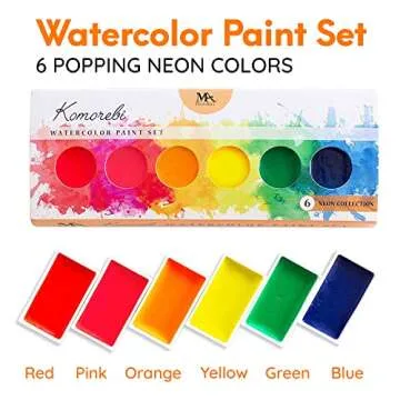 Mozart Neon Komorebi Watercolor Paint Set - Set of 6 Premium Glow Colors - Portable and Light Weight - Perfect for Artists, Students, Kids and Hobbyists.