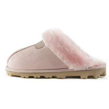 CLPP'LI Womens Slip on Faux Fur Warm Winter Mules Fluffy Suede Comfy Slippers-Pink-7