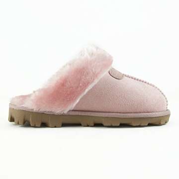 CLPP'LI Womens Slip on Faux Fur Warm Winter Mules Fluffy Suede Comfy Slippers-Pink-7