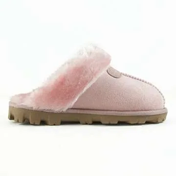 CLPP'LI Womens Slip on Faux Fur Warm Winter Mules Fluffy Suede Comfy Slippers-Pink-7