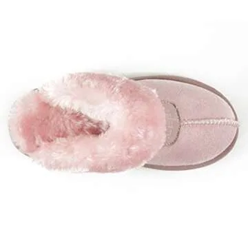CLPP'LI Womens Slip on Faux Fur Warm Winter Mules Fluffy Suede Comfy Slippers-Pink-7