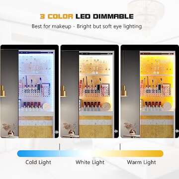 Lvifur 360° Rotating 63'' LED Jewelry Armoire,Full Length Mirror Large Capacity Floor Standing 3 Color Dimmable Jewelry Organizer Armoire with 4 Rollers,Rear Storage Shelves