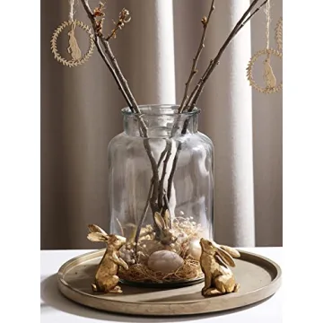 DN DECONATION Gold Tray, Large Decorative Trays for Coffee Table, Ottoman, Farmhouse Tray, Round Wooden Trays for Living Room Decor