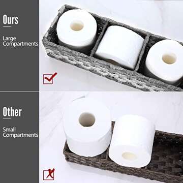 [Larger Compartments] Toilet Tank Topper Paper Basket - Multiuse Hand Woven Plastic Wicker Basket wi...