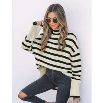 ZESICA Women's Cozy Turtleneck Striped Sweater