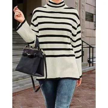 ZESICA Women's Cozy Turtleneck Striped Sweater
