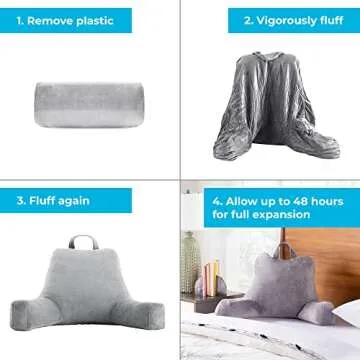 LINENSPA Reading Pillow with Shredded Memory Foam- Back Pillow for Sitting in Bed, Reading, Gaming, Watching TV – Chair Pillow with Arms, Dorm Room Essentials, Stone