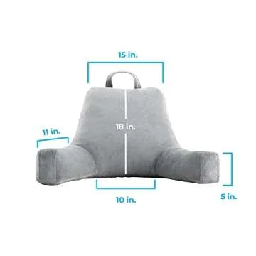 LINENSPA Reading Pillow with Shredded Memory Foam- Back Pillow for Sitting in Bed, Reading, Gaming, Watching TV – Chair Pillow with Arms, Dorm Room Essentials, Stone